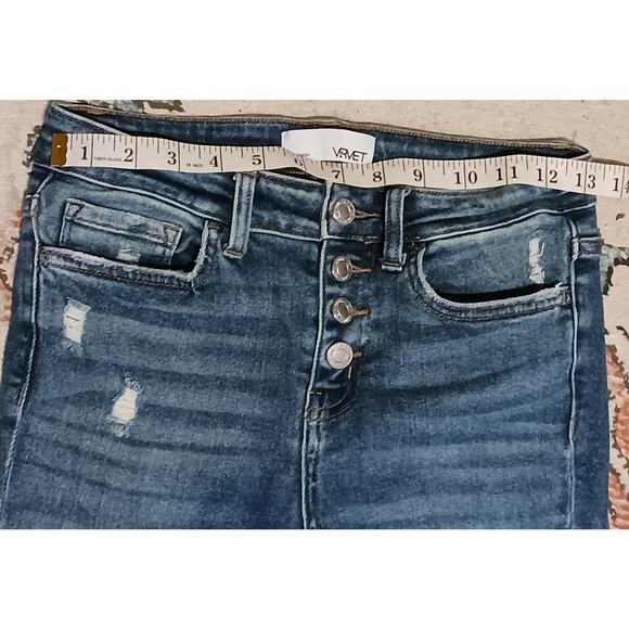 Vervet Medium Wash Mid Rise Distressed Button Fly Ankle Skinny Jeans Sz 25 - Picture 4 of 9